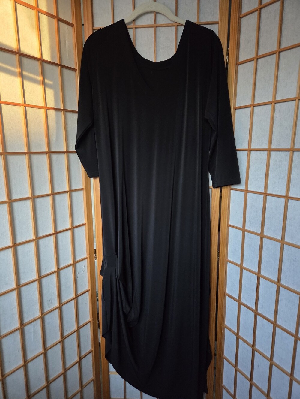 WOMENS SYMPLI CANADA BLACK JERSEY MIDI ASYMMETRICAL 3/4 SLEEVES DRESS SIZE 12/L